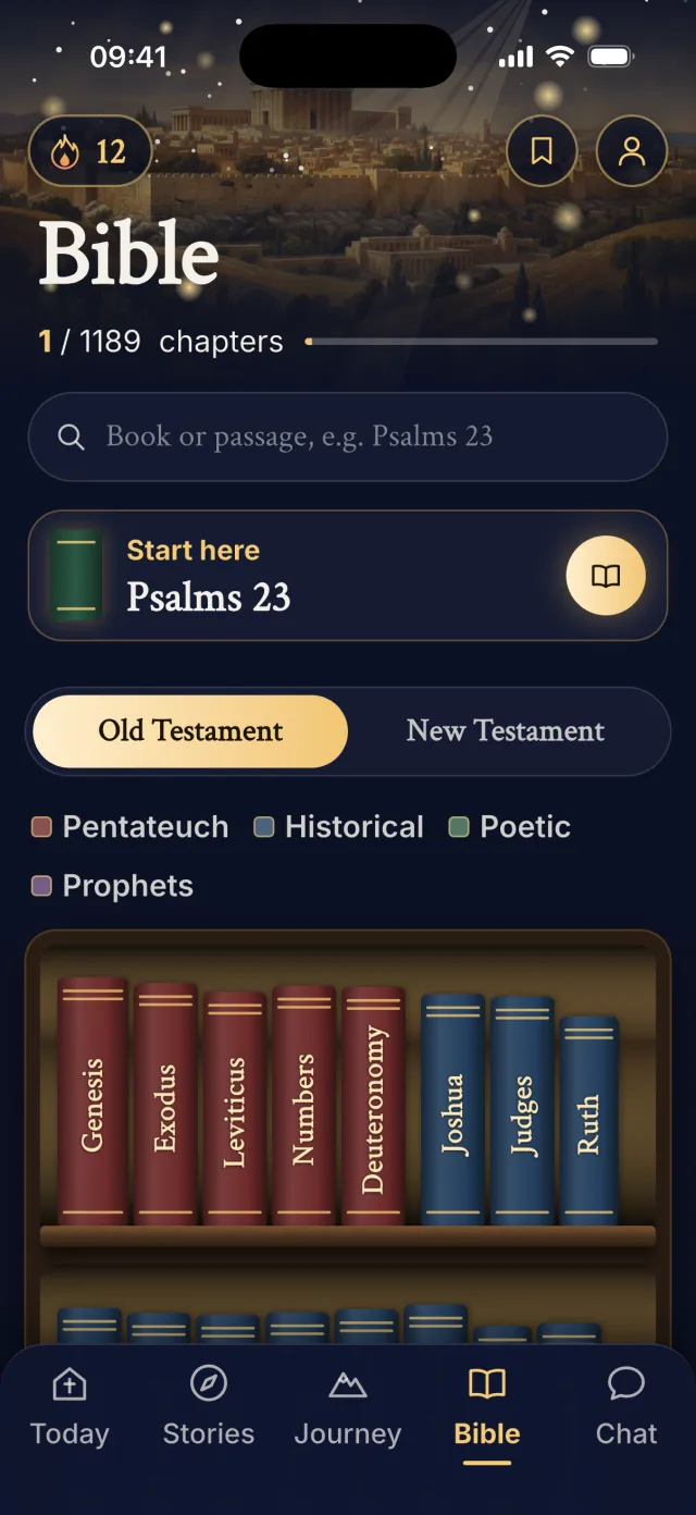 The bookshelf with the Old Testament books