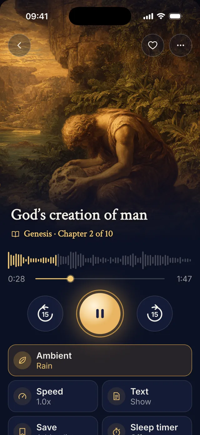 The player with rain sound, speed, text and sleep timer